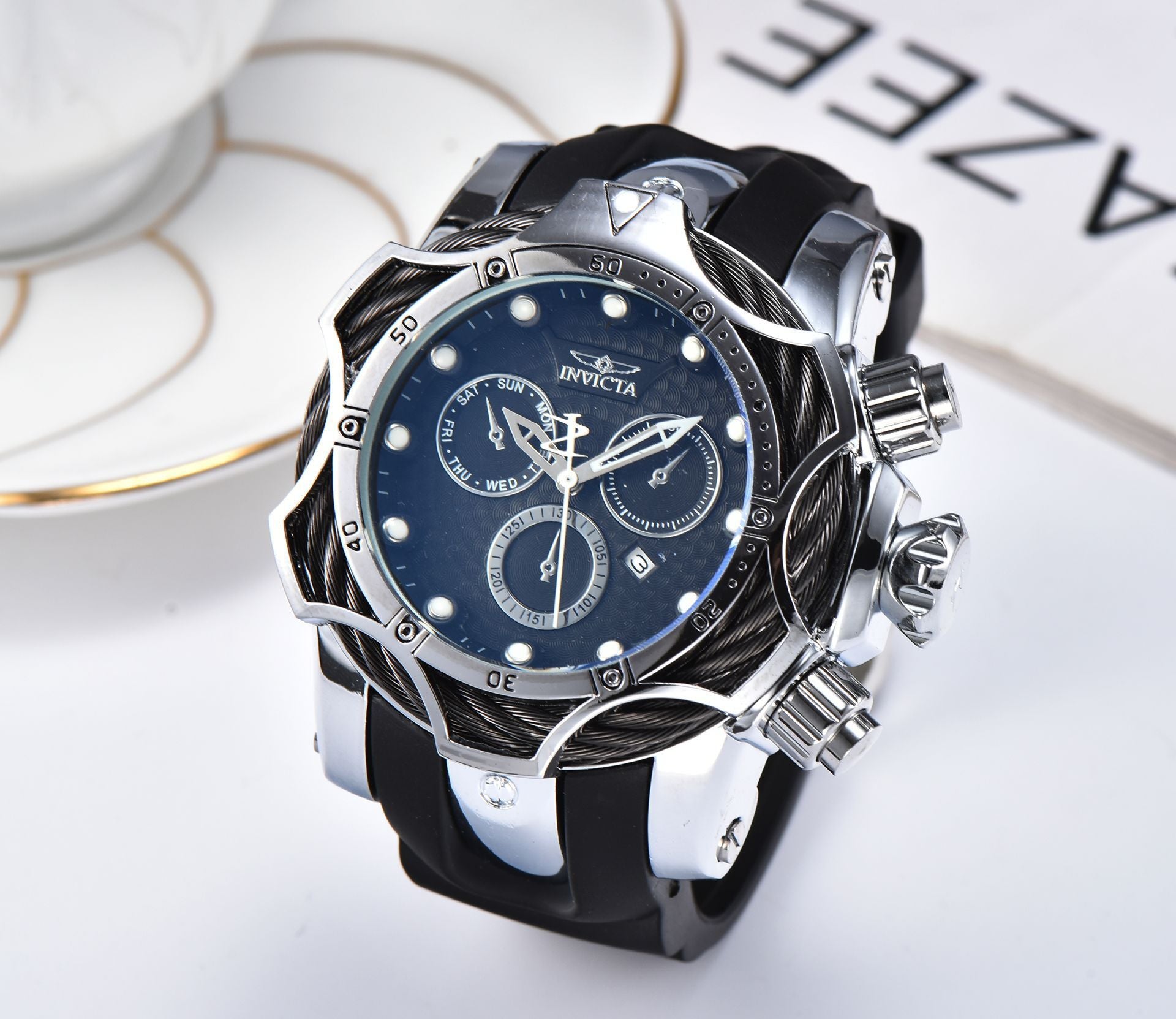 Men's Large Dial Steel Quartz Watch by Invicta