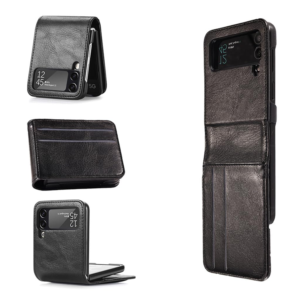 Folding Wallet Case for Samsung Galaxy Z Flip 4 5G with Card Holder Premium PU Leather Phone Cover Case for Samsung Galaxy Z Flip 4 (Black-Horizontal)