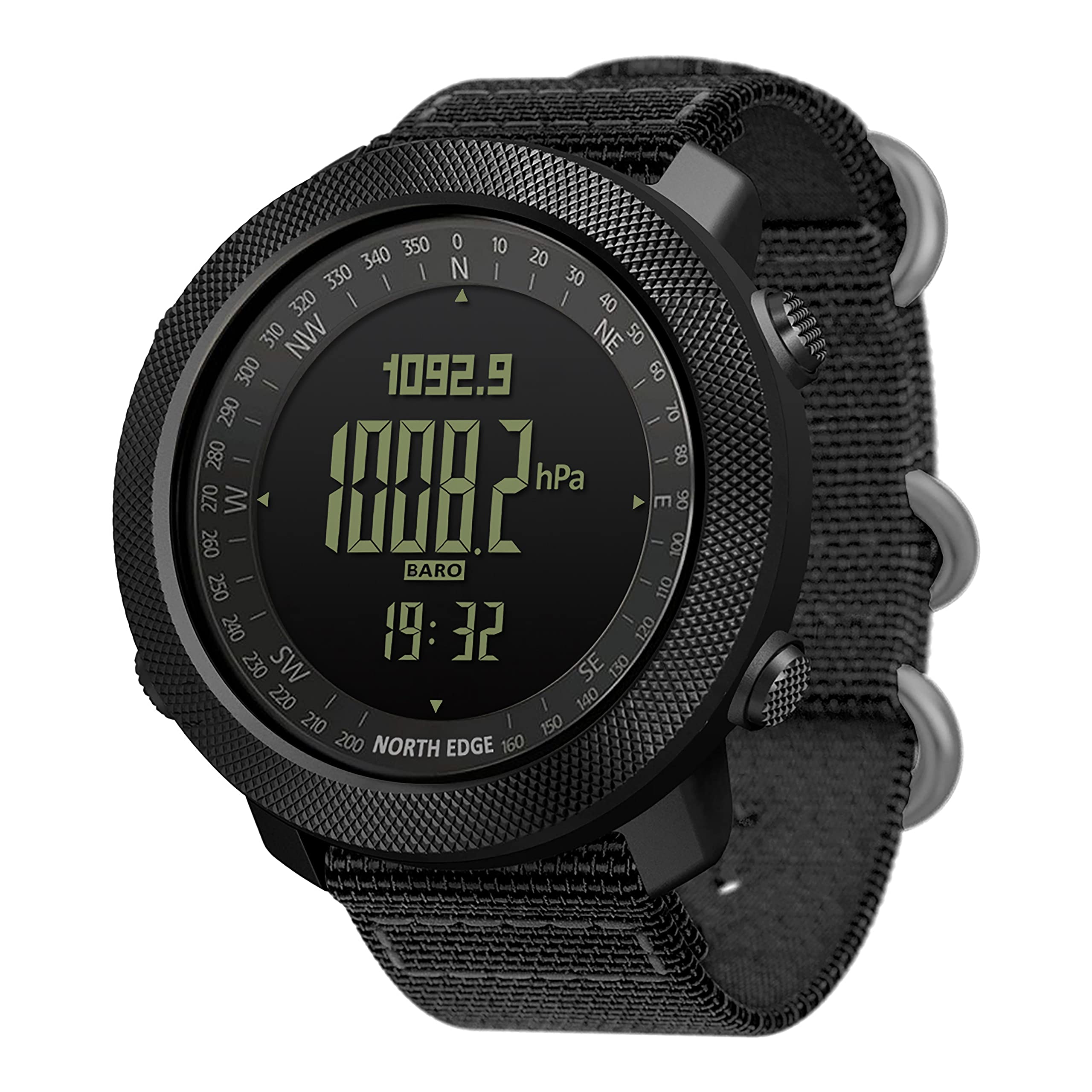 North Edge Apache Tactical Sports Watches for Men Outdoor Survival Military Compass Rock Solid Digital Watches with Durable Band Steps Tracker Pedometer Calories (Black)