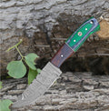 Damascus Knives for Hunting Skinning - Fixed Blade Hunting Knife with Sheath - Damascus Steel Knife with Wood Handle - 9 Inches Handmade Skinner Camping Knife (Green Handle)