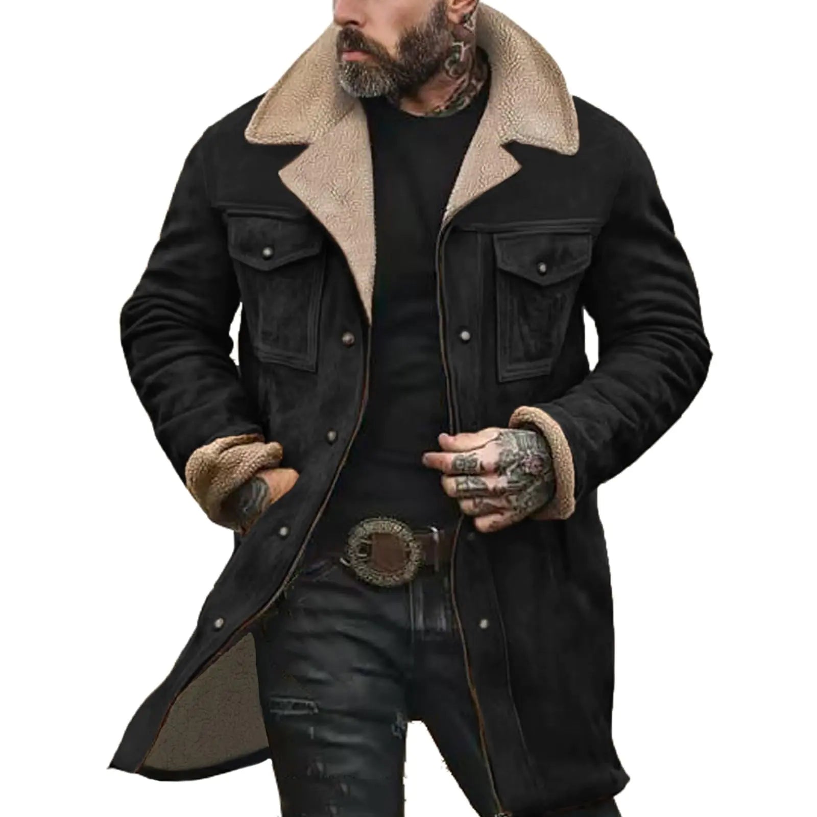 Mens vintage suede jacket w/flannel lining & pull-out hood.