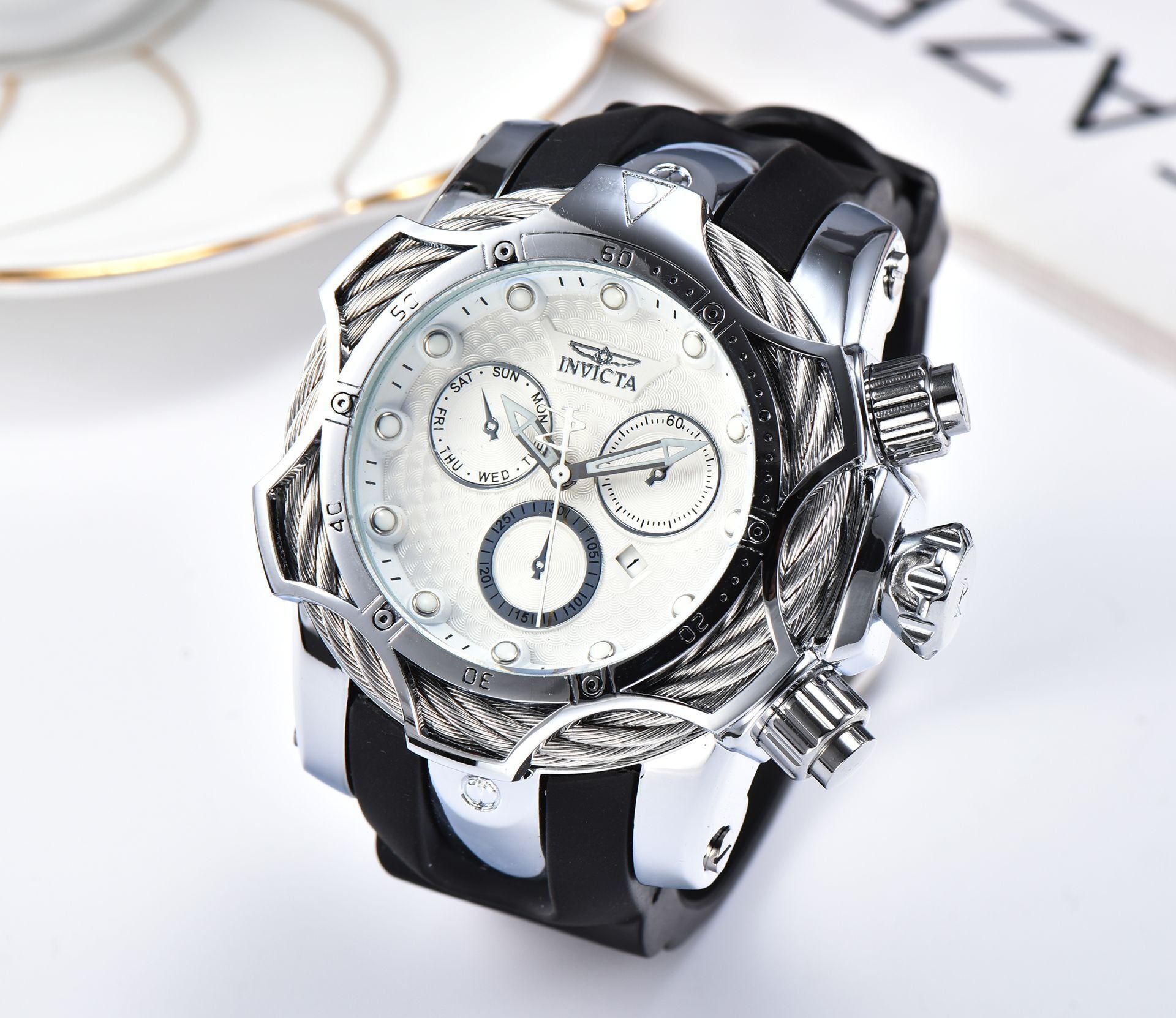 Men's Large Dial Steel Quartz Watch by Invicta