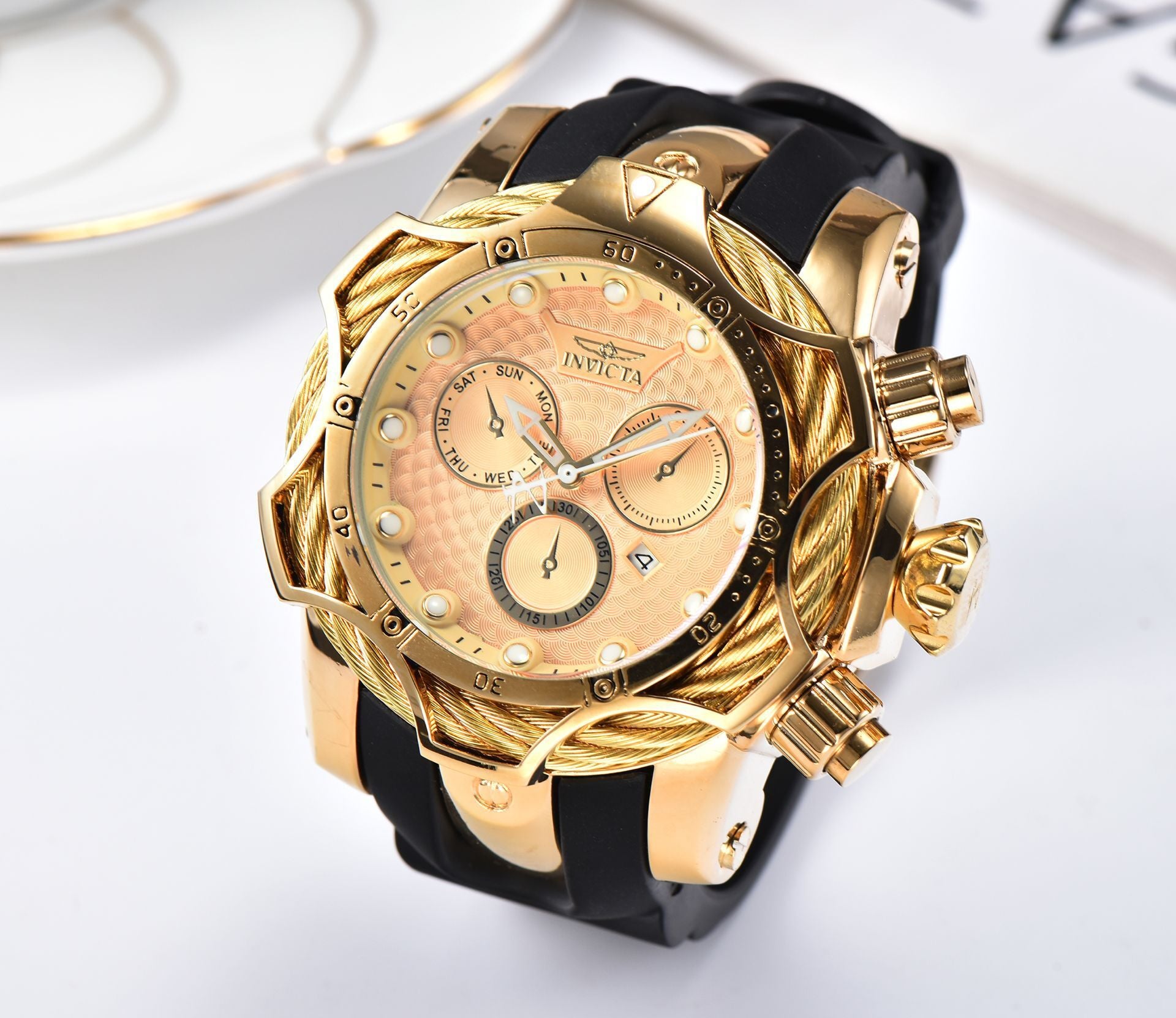 Men's Large Dial Steel Quartz Watch by Invicta