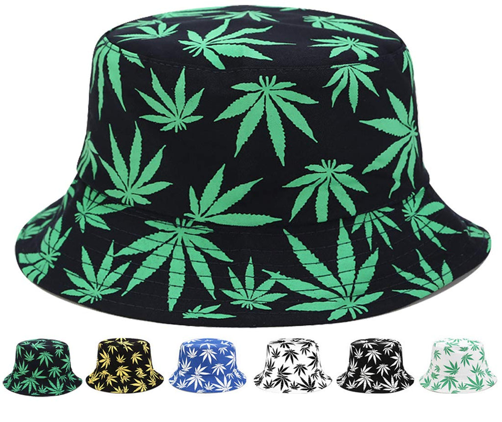 Reversible Bucket-Hat Marijuana-Cannabis Weed Foldable Fisherman Hat Packable
