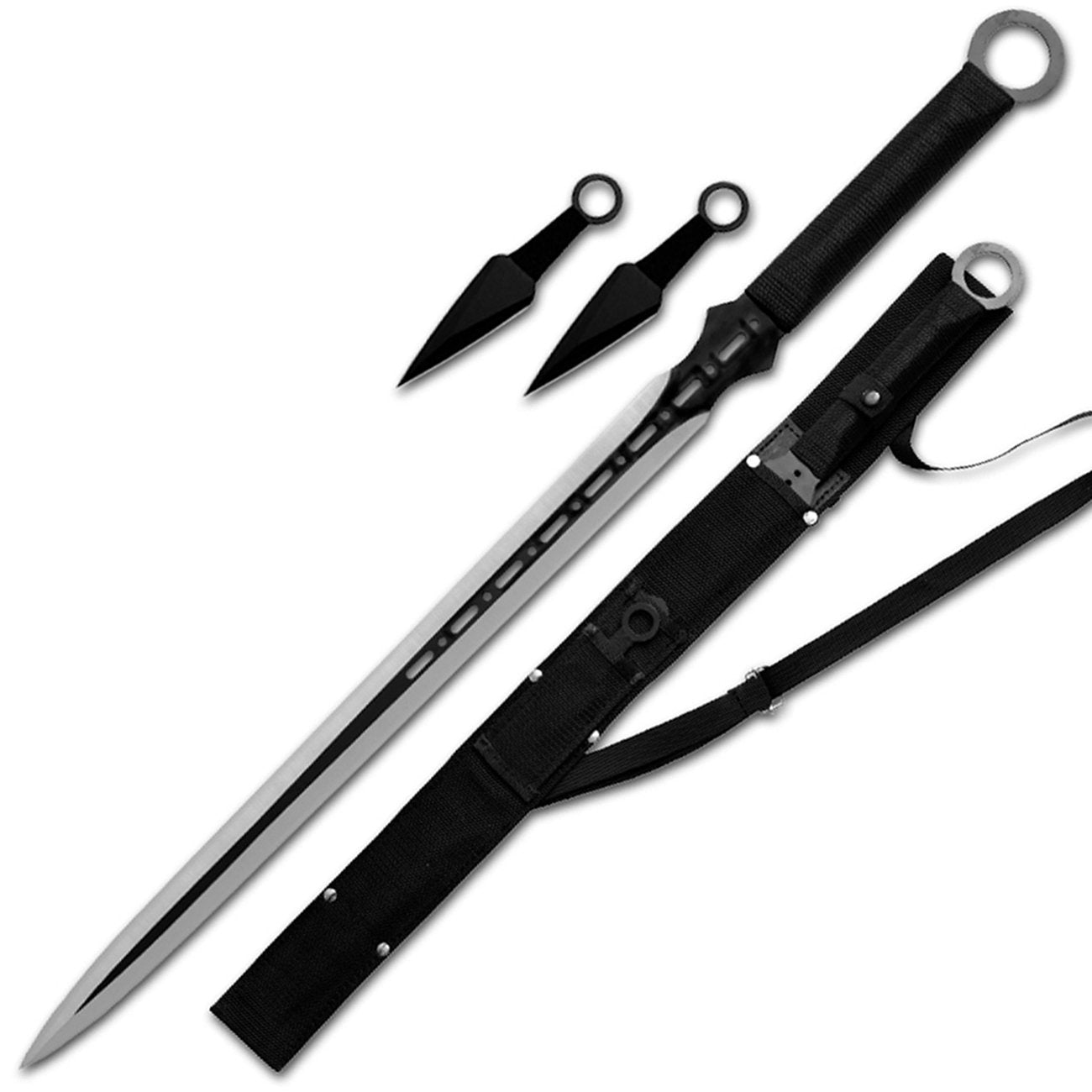 Ninja Sword Machete Throwing Knife Tactical Katana Tanto Blade 27-Inch … (Black Double Blade)