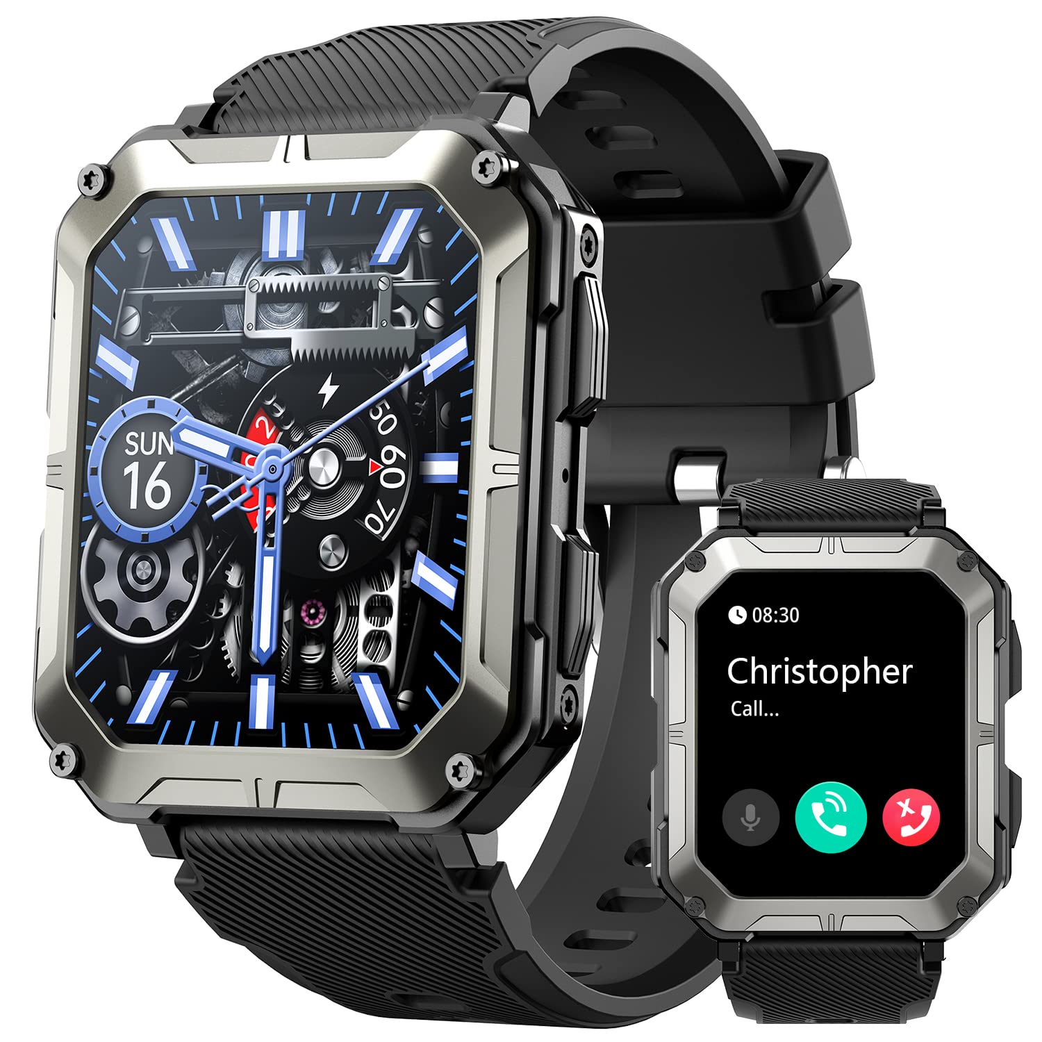 Mens Military Smart Watch Bluetooth Call(Answer/Make Call) Mens Watches Christmas/Birthday Gifts for Men Military Rugged Smart Watches HD Touch Screen Fitness Watch for Android iOS Activities Tracker