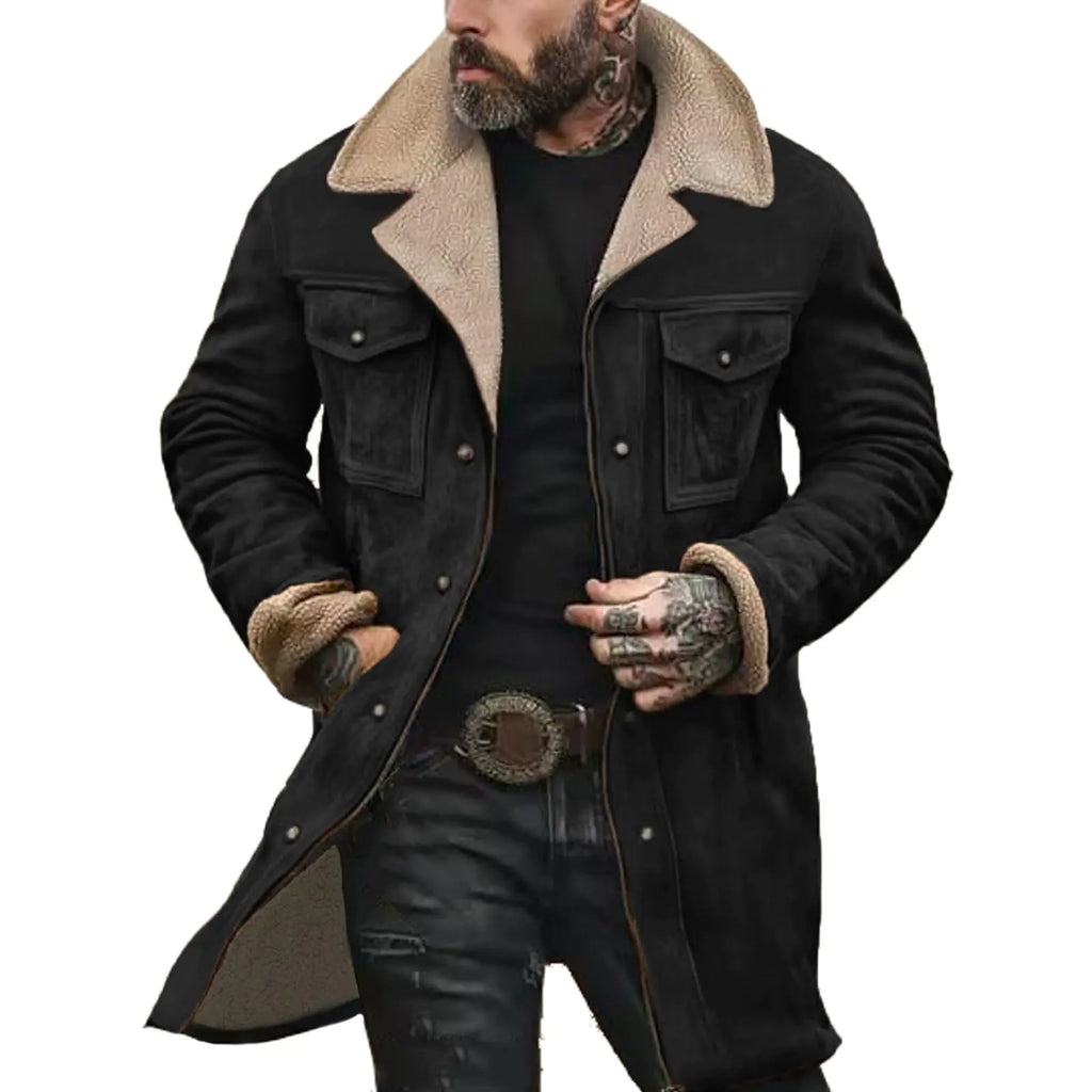 Mens vintage suede jacket w/flannel lining & pull-out hood.